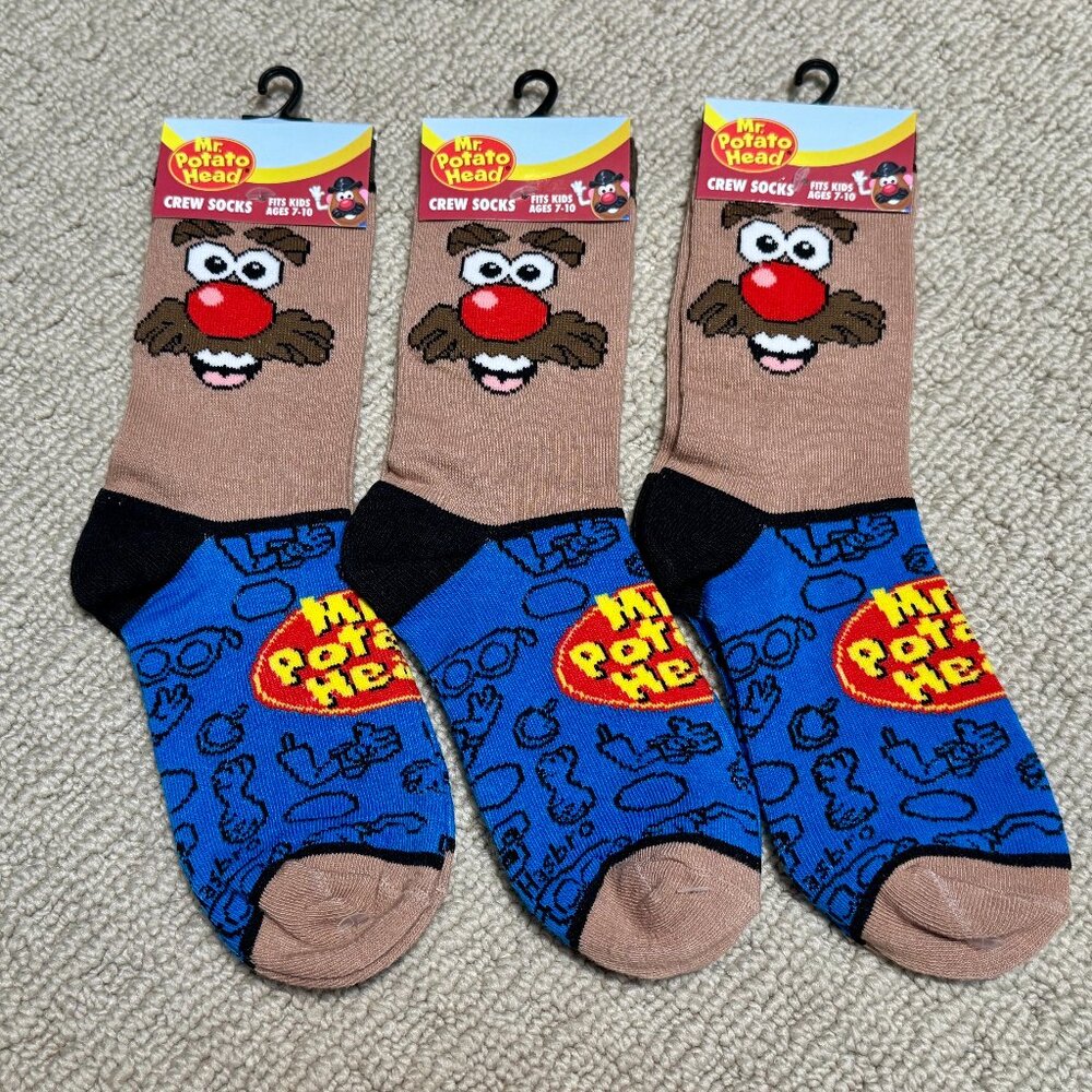 3 Mr. Potato Head New Novelty Crew Socks Size 6-12/13 - Men's/Women's -